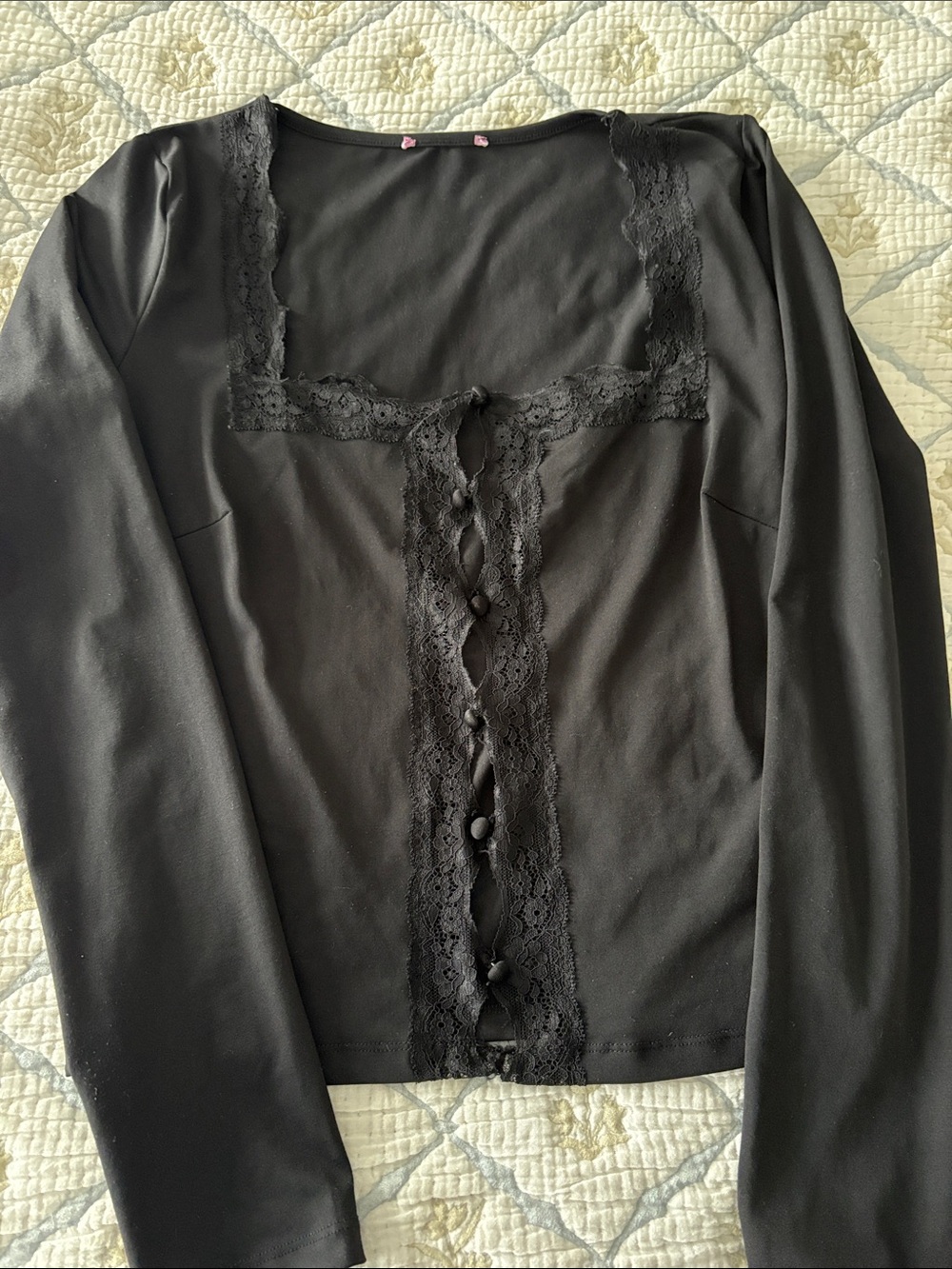 Edikted Black Lace-Trim Long Sleeve Sleep Top